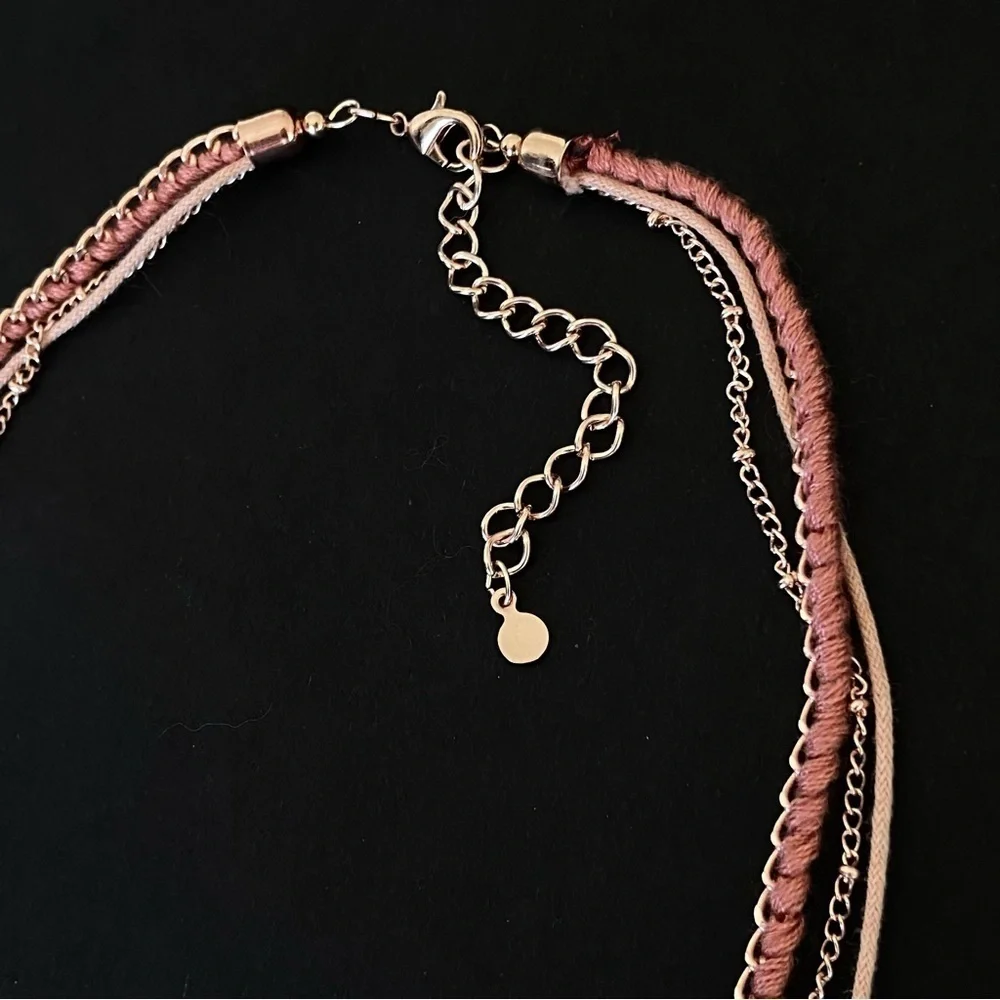 Tasseled Tassel Beaded Statement Multi Layer Boho Necklace in Rose Gold